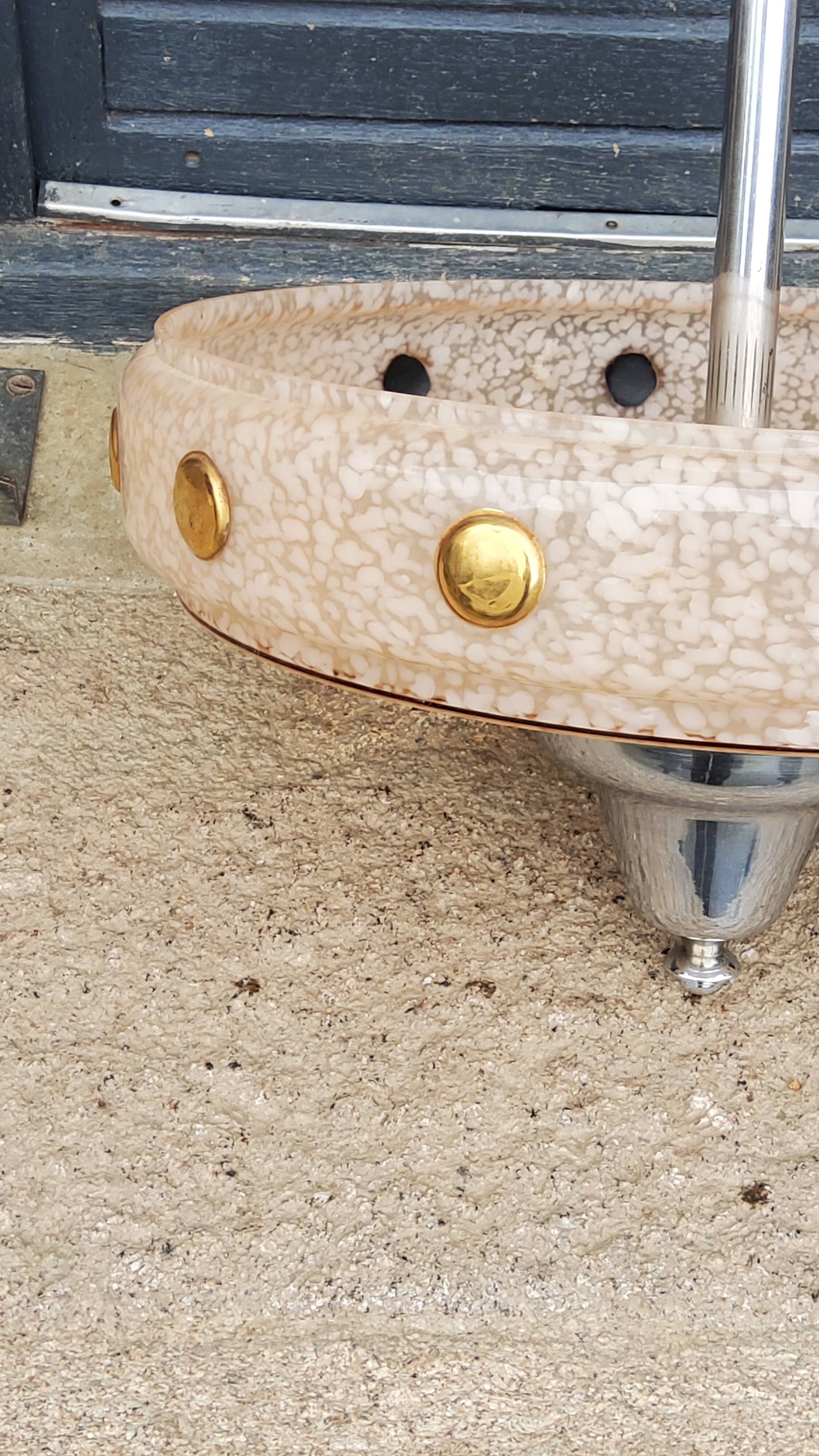 1930s Art Deco chandelier in glass and chromed metal