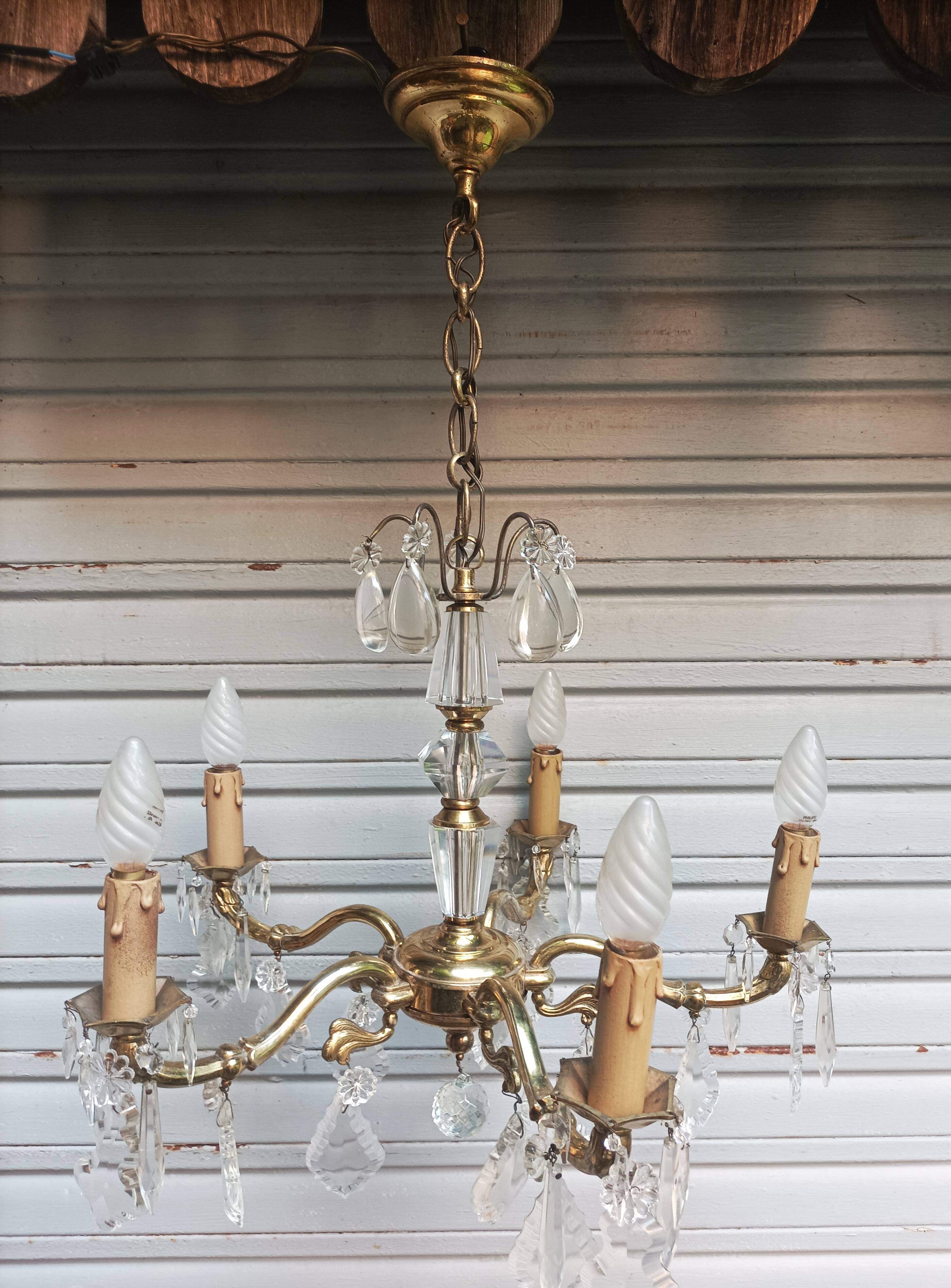 Exceptional bronze chandelier with crystal pendants in working order circa 1910