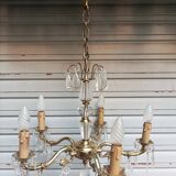 Exceptional bronze chandelier with crystal pendants in working order circa 1910