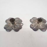 Two silver clover candleholders by Carl Frederik Christiansen, Denmark