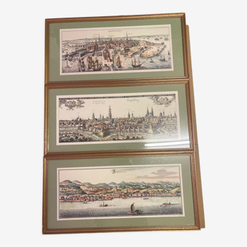 Set of three framed engravings