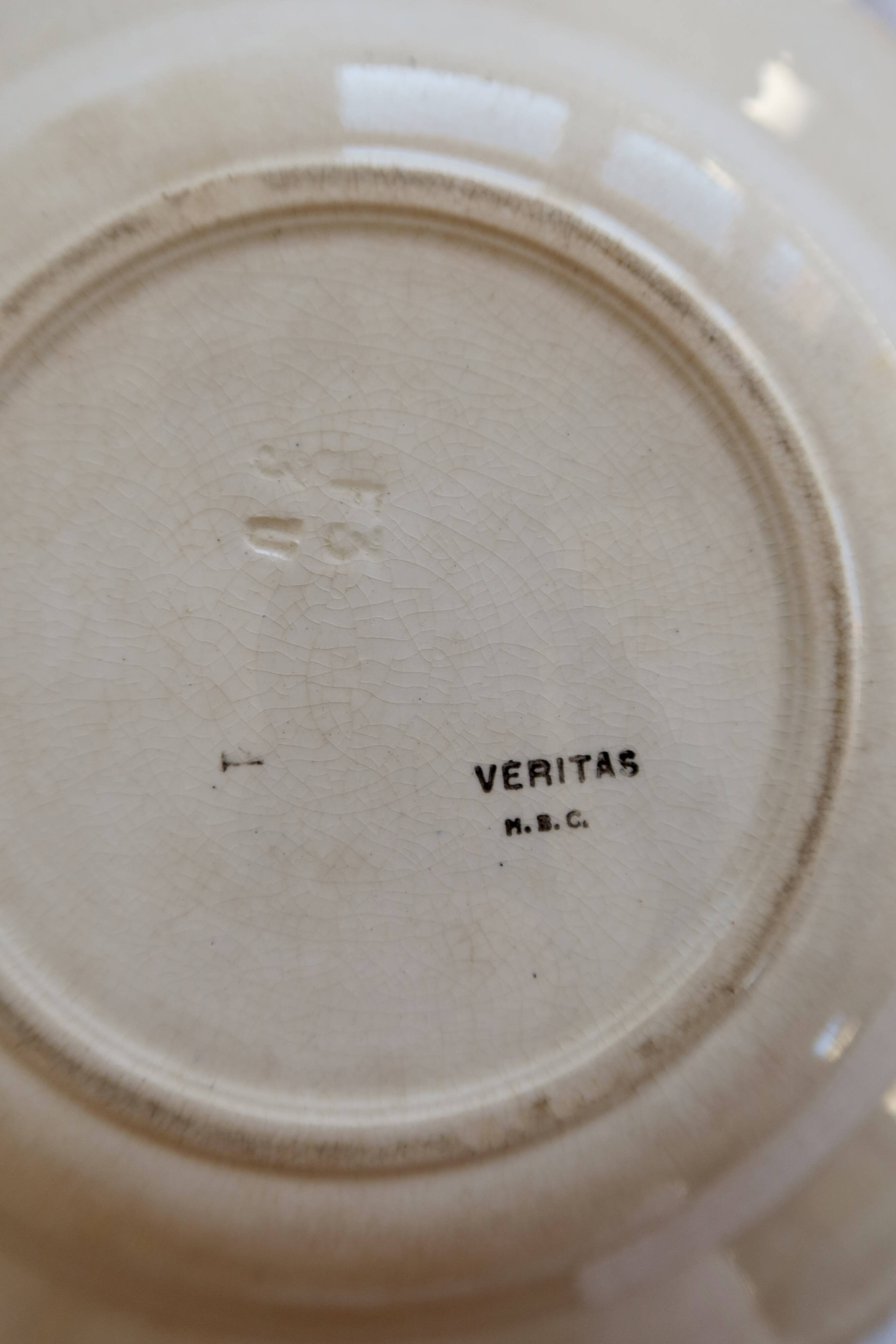 Antique hollow plate made of Creil and Montereau ironstone Veritas