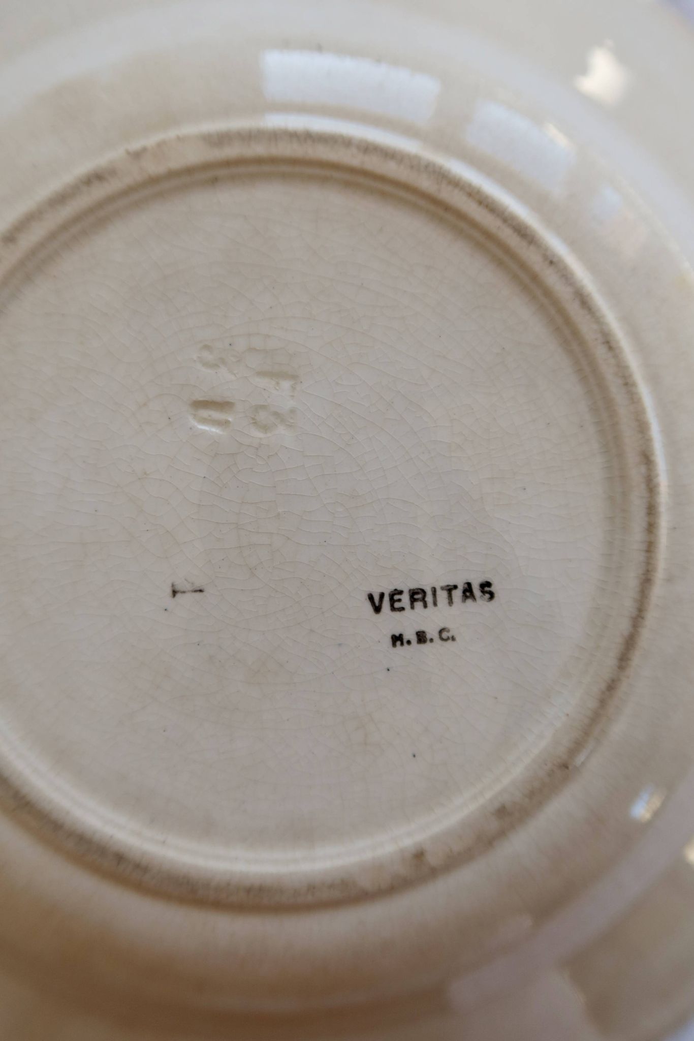 Antique hollow plate made of Creil and Montereau ironstone Veritas