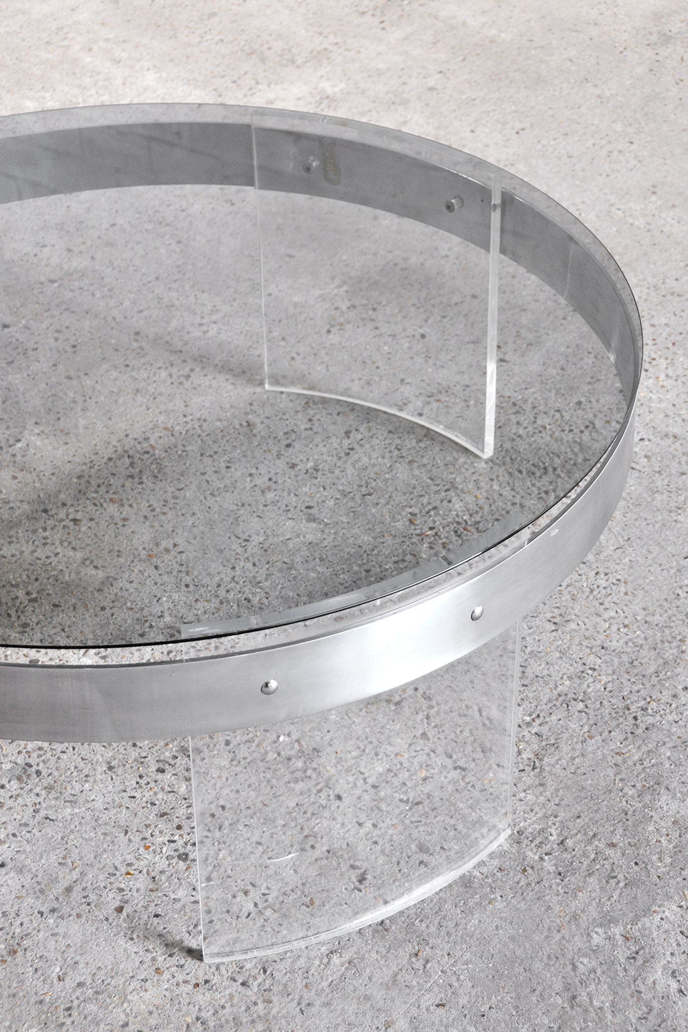 Vintage acrylic & steel glass coffee table, france 1970s
