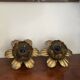Pair of vintage gold metal flower wall lights