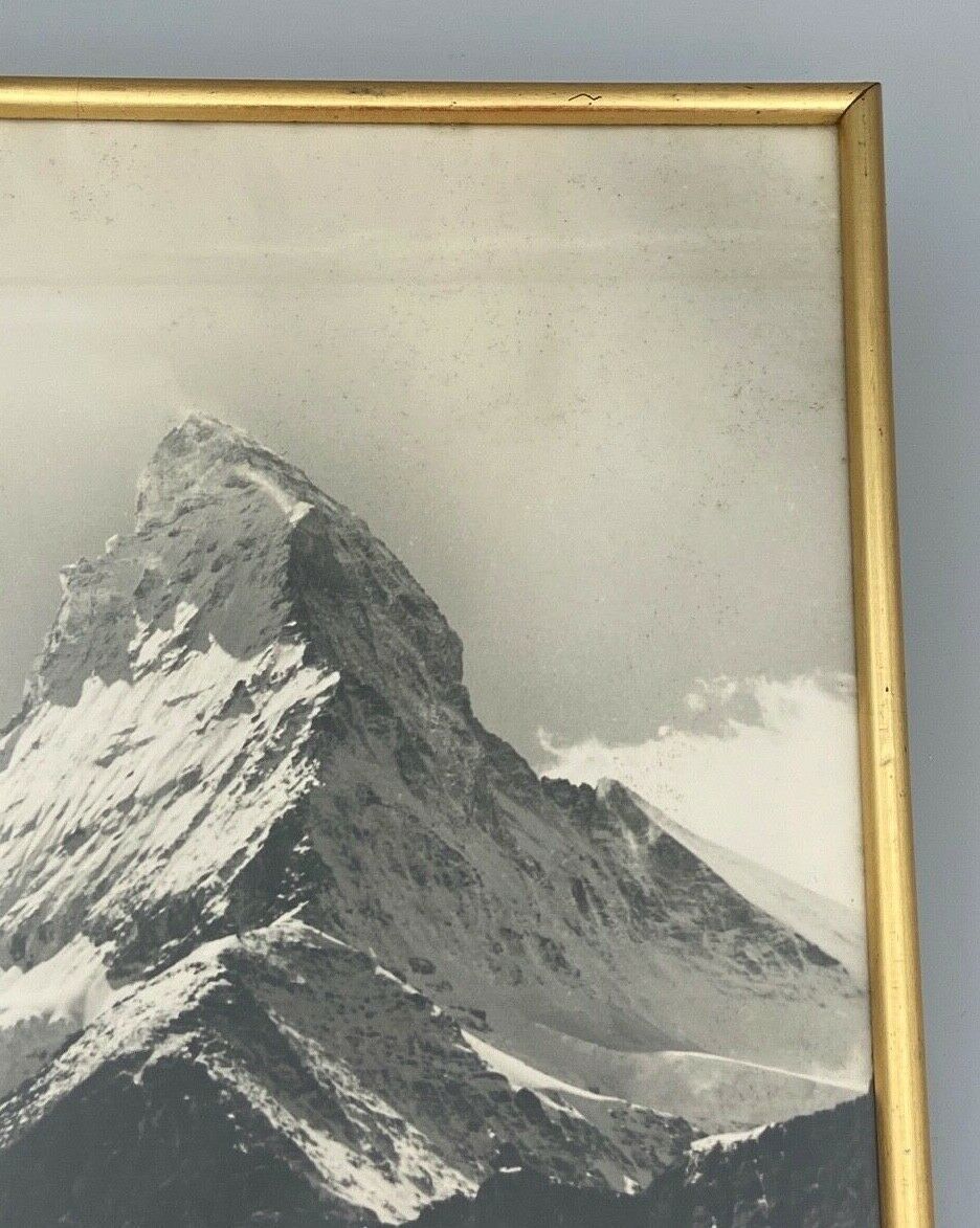 Old photo in black and white artistic mountain in golden frame