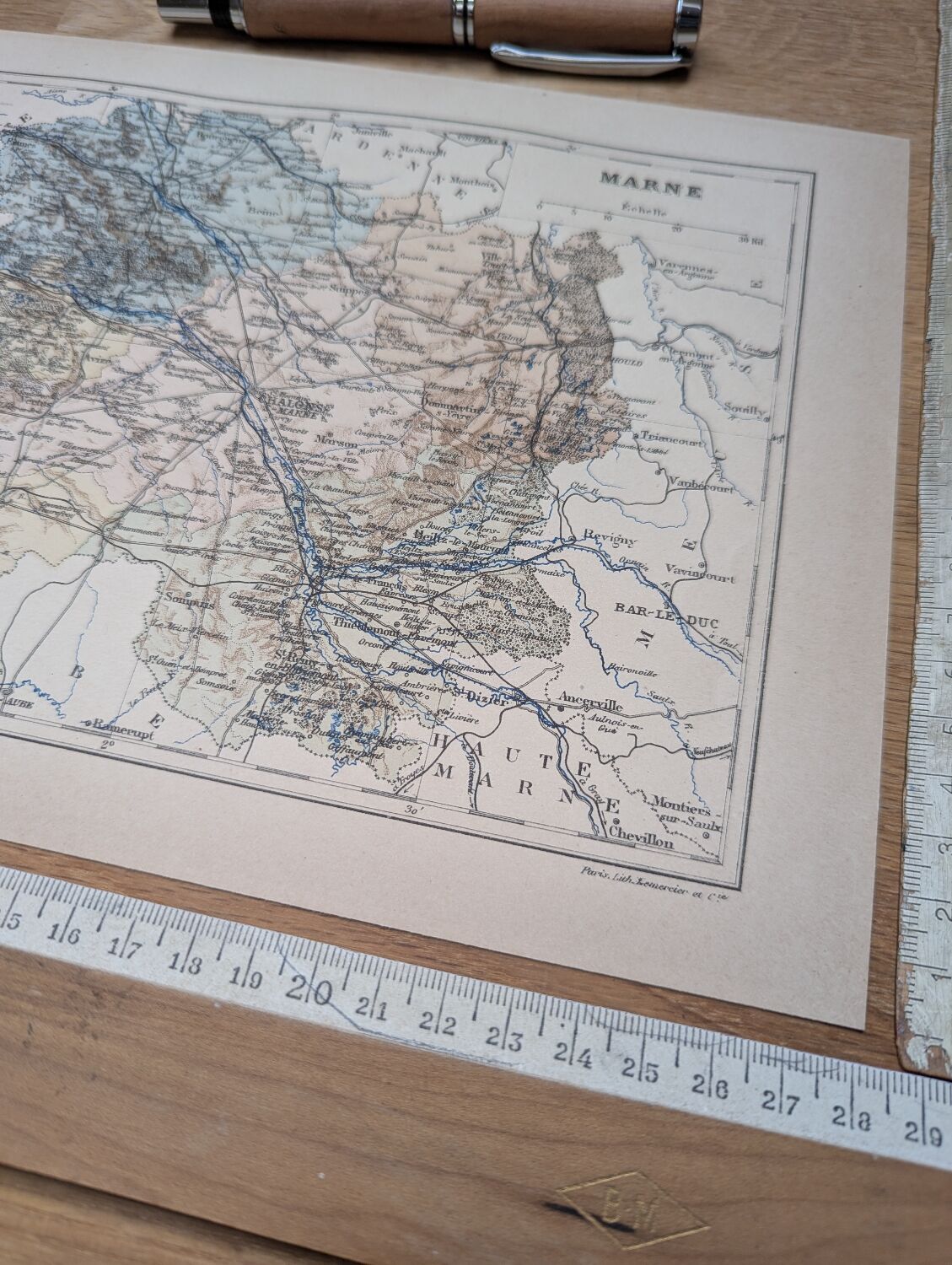 Map of the Marne, 1889. Authentic Vintage.