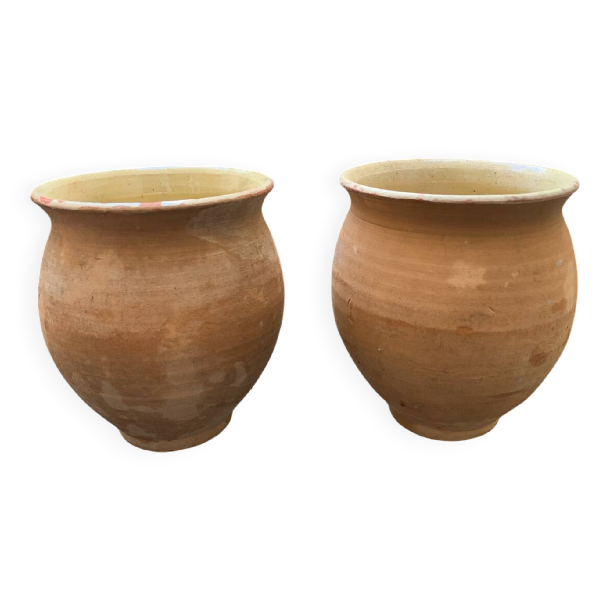 Pair of terracotta and ceramic pots