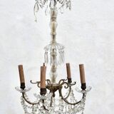 Bronze chandelier with crystal pendants circa 1950, 5 lights, H = 81 cm