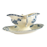 Saucière porcelain stamped Lunéville with double ivory and blue handles