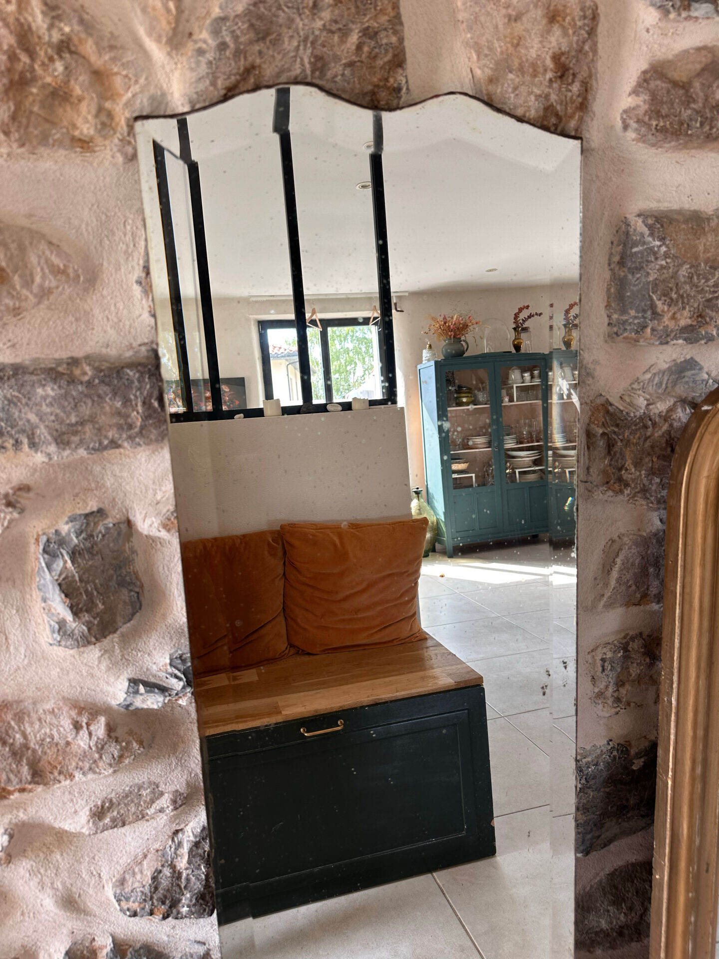 Antique large bevelled standing mirror