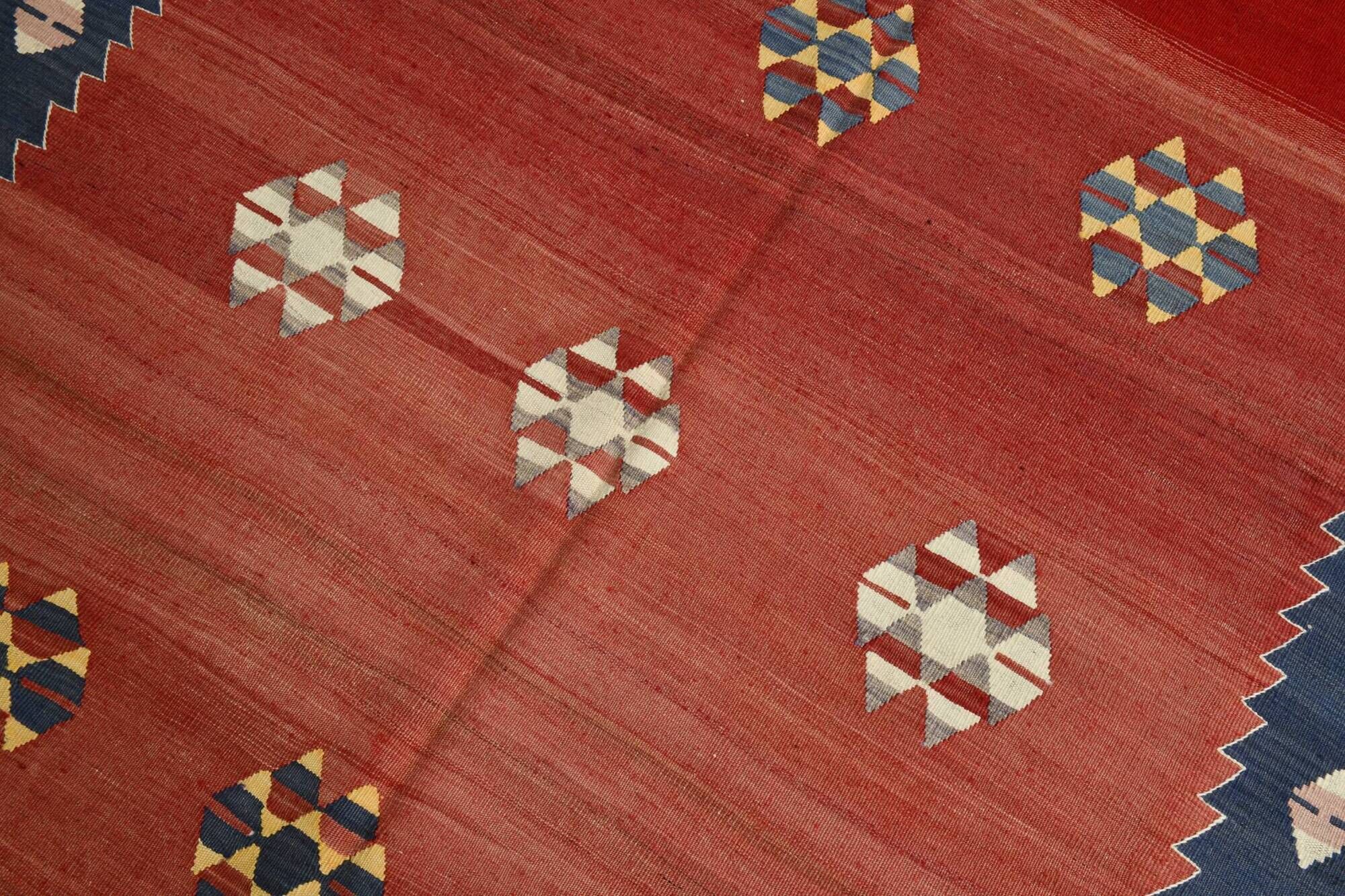 5x10 Blue and Red Vintage Kilim Rug, Handwoven Wool Area Rug, 149x291Cm