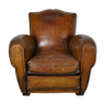 Vintage club chair in cognac leather with mustache on the back France 1940s