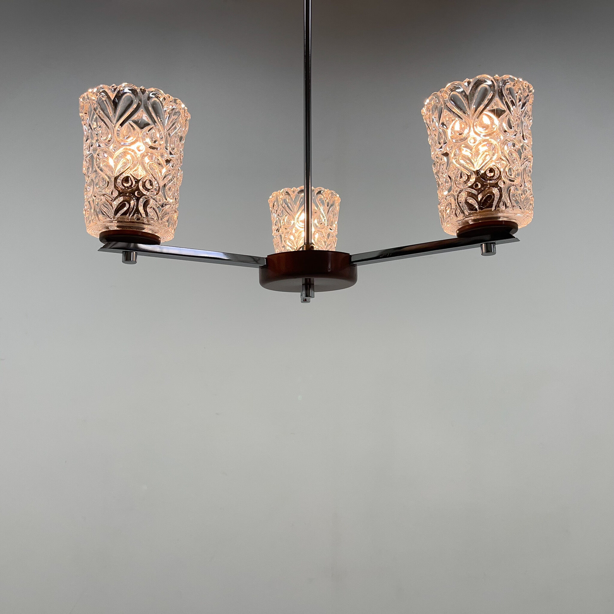 Vintage Chrome & Glass Chandelier, 1970's