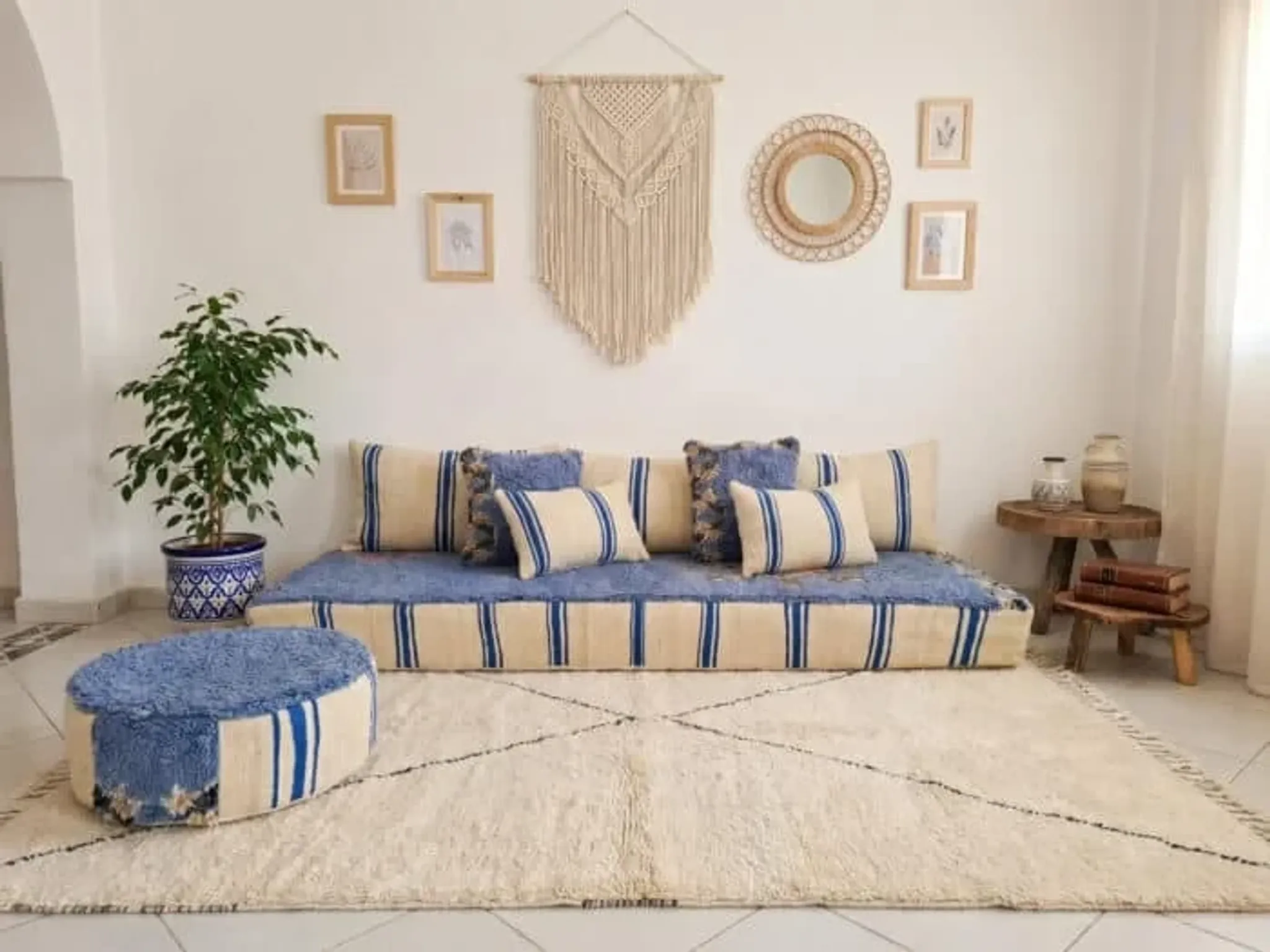 Handwoven Moroccan floor sofa set with Berber wool.
