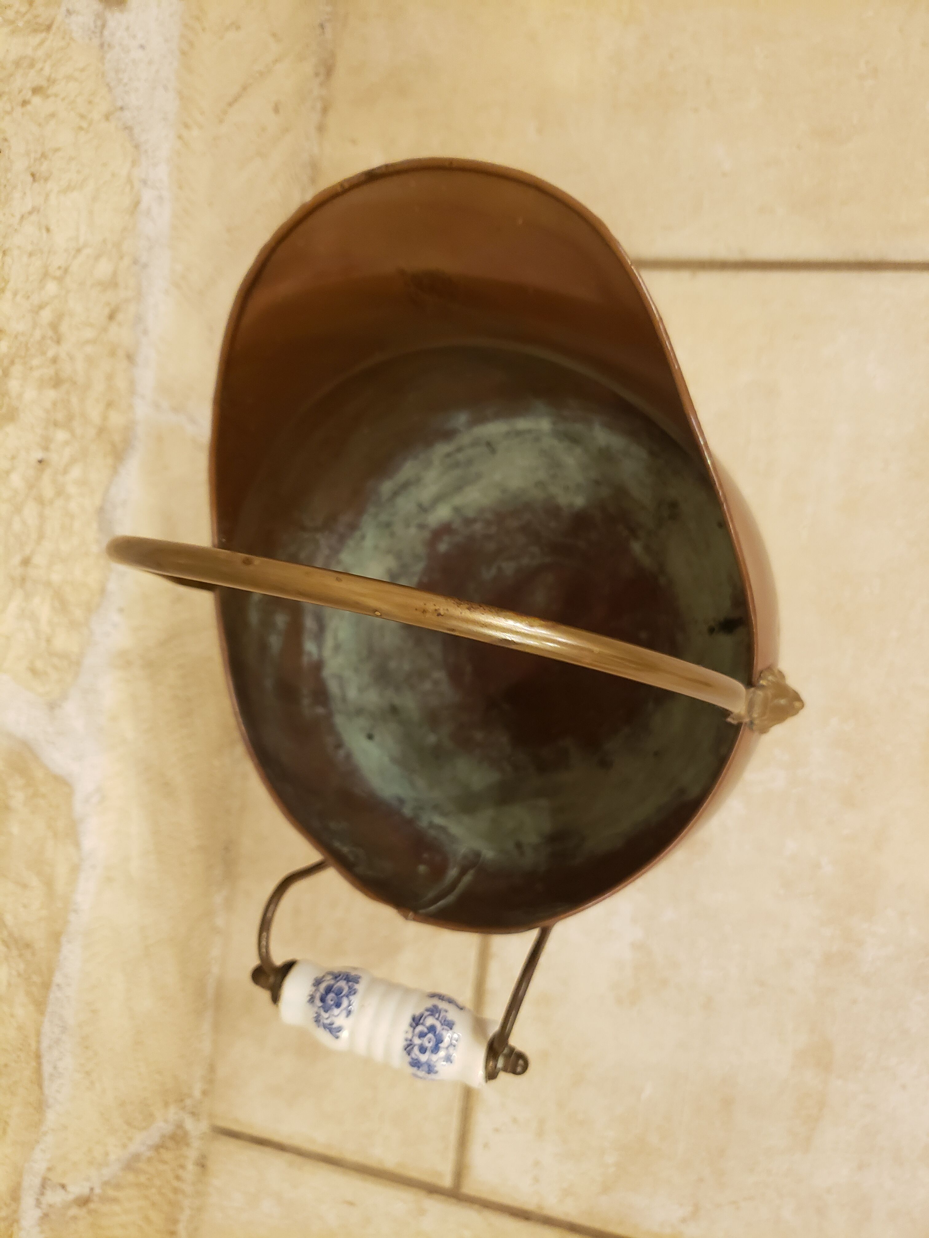 Old copper coal bucket Lion's head handles