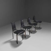 Leather Three-Legged Chairs with Chrome Finishes, Italy, 1970s