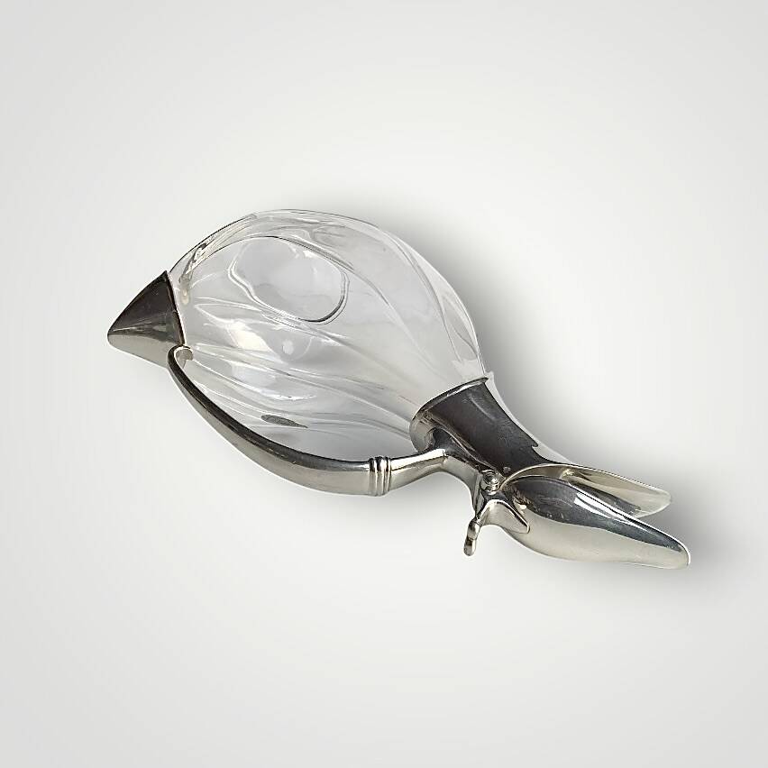 Carafe canard vintage en cristal et métal chromé