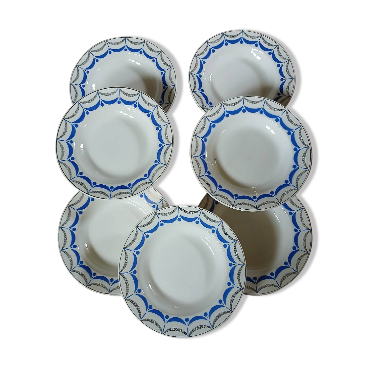 6 antique soup plates from Digoin and Sarreguemines