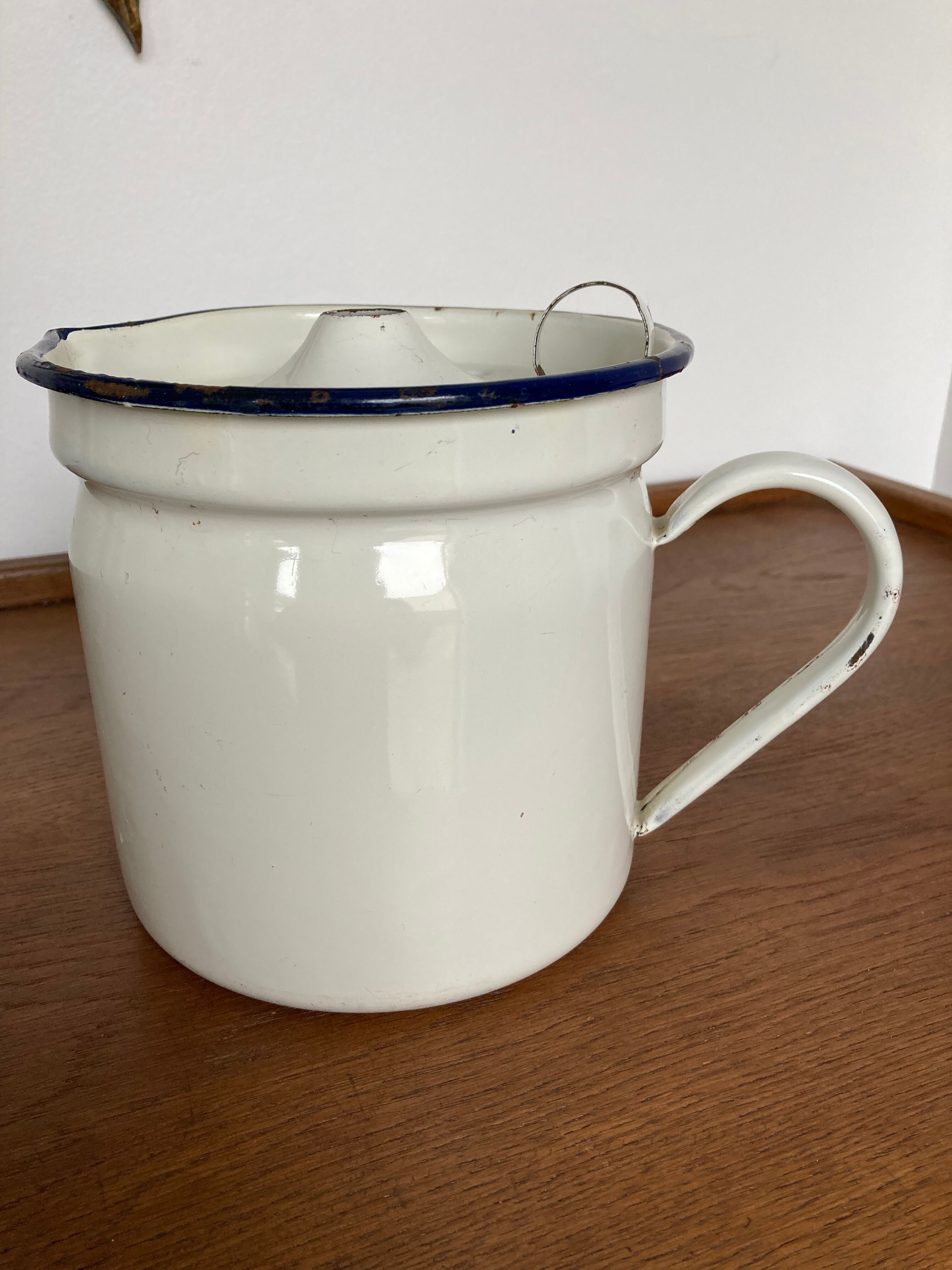 Vintage enamelled iron pitcher