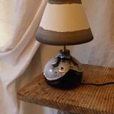 Table lamp in enamelled stoneware and handmade lampshade
