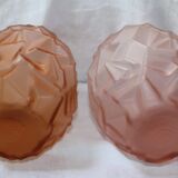 Pair art deco frosted glass vases with geometric pattern