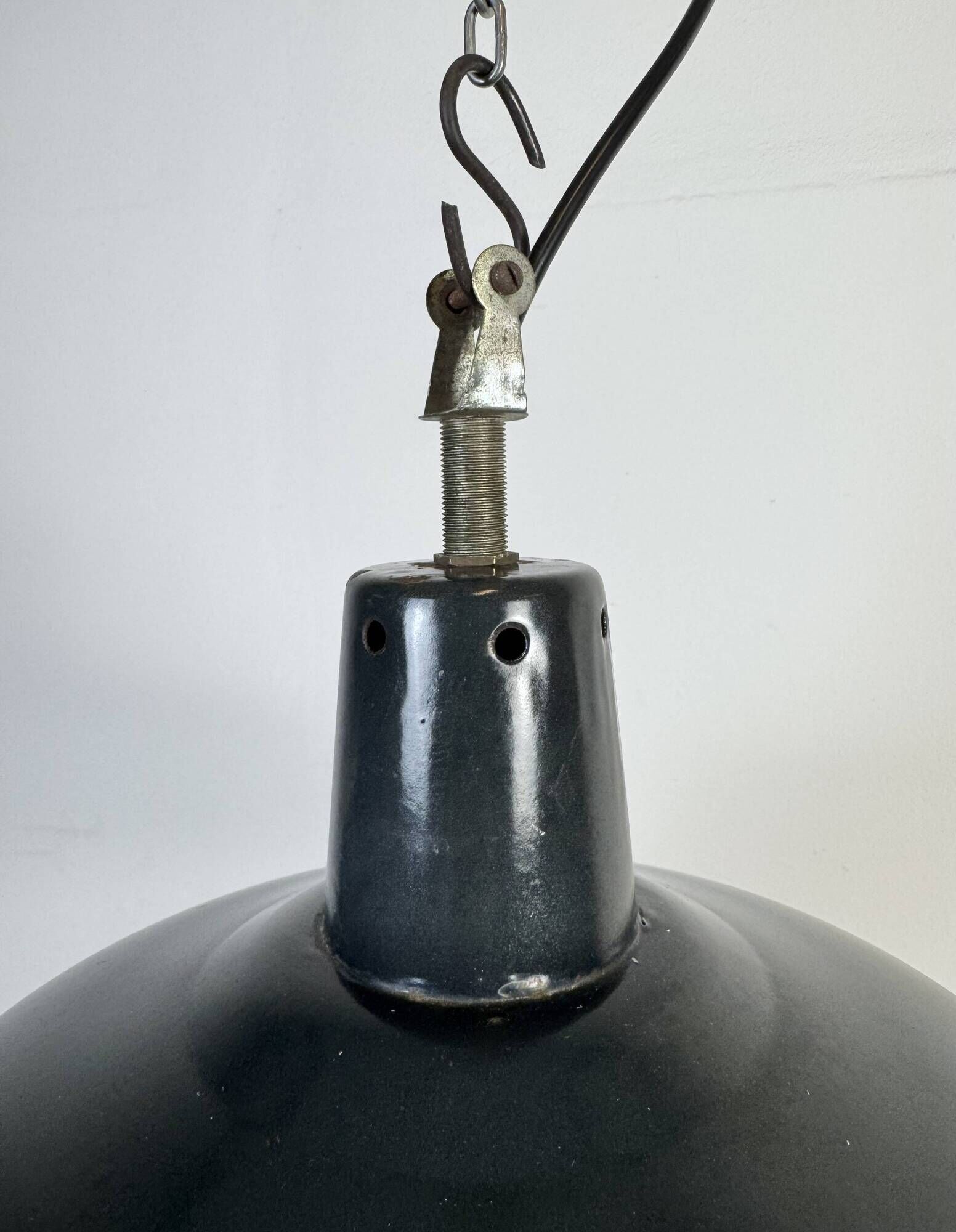 Industrial French Black Enamel Factory Pendant Lamp, 1960s