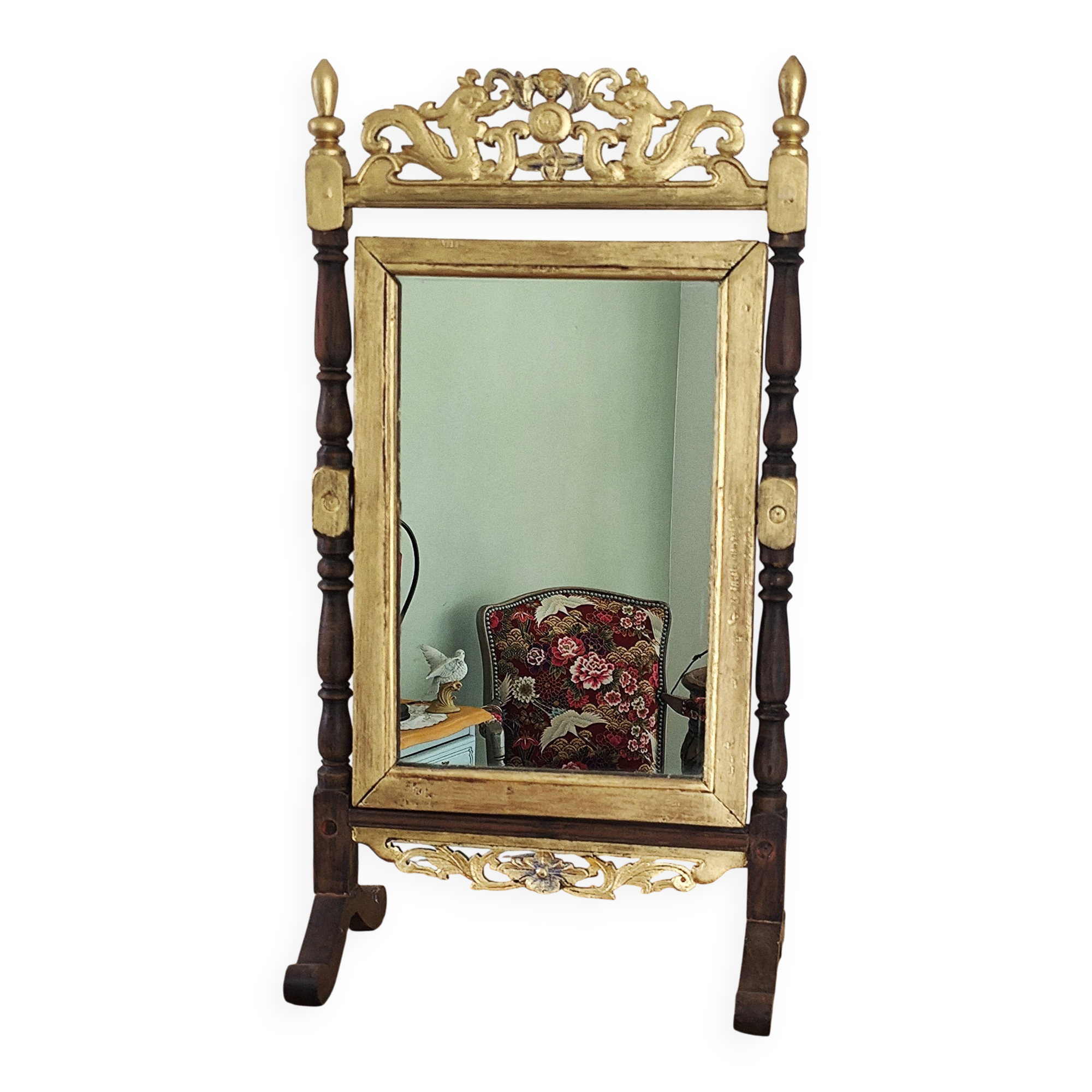 Antique wooden cheval mirror