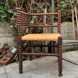 1920s turned wood straw corner chair