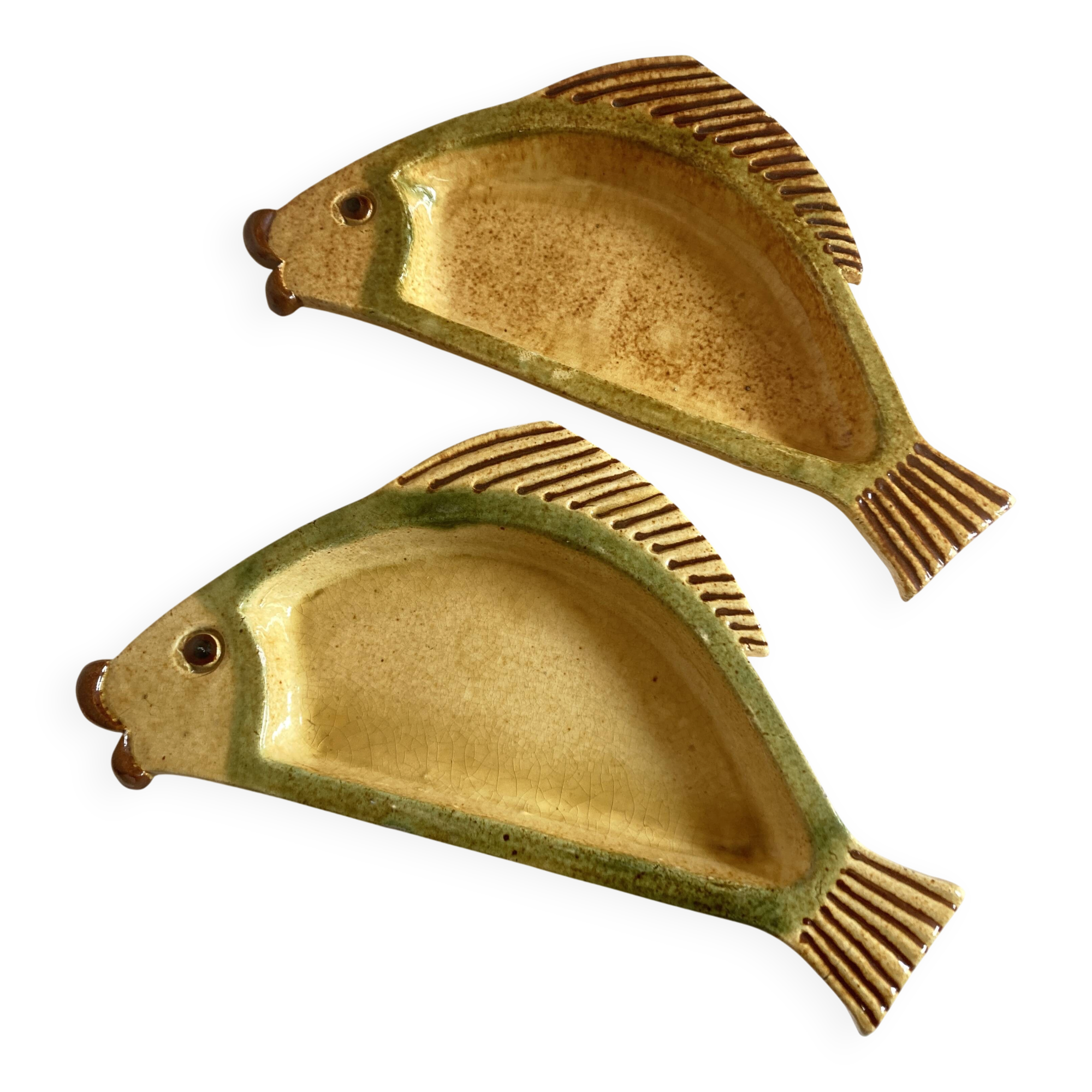 Pair of fish dishes Vallauris 1850 Atelier Cerenne Vallauris