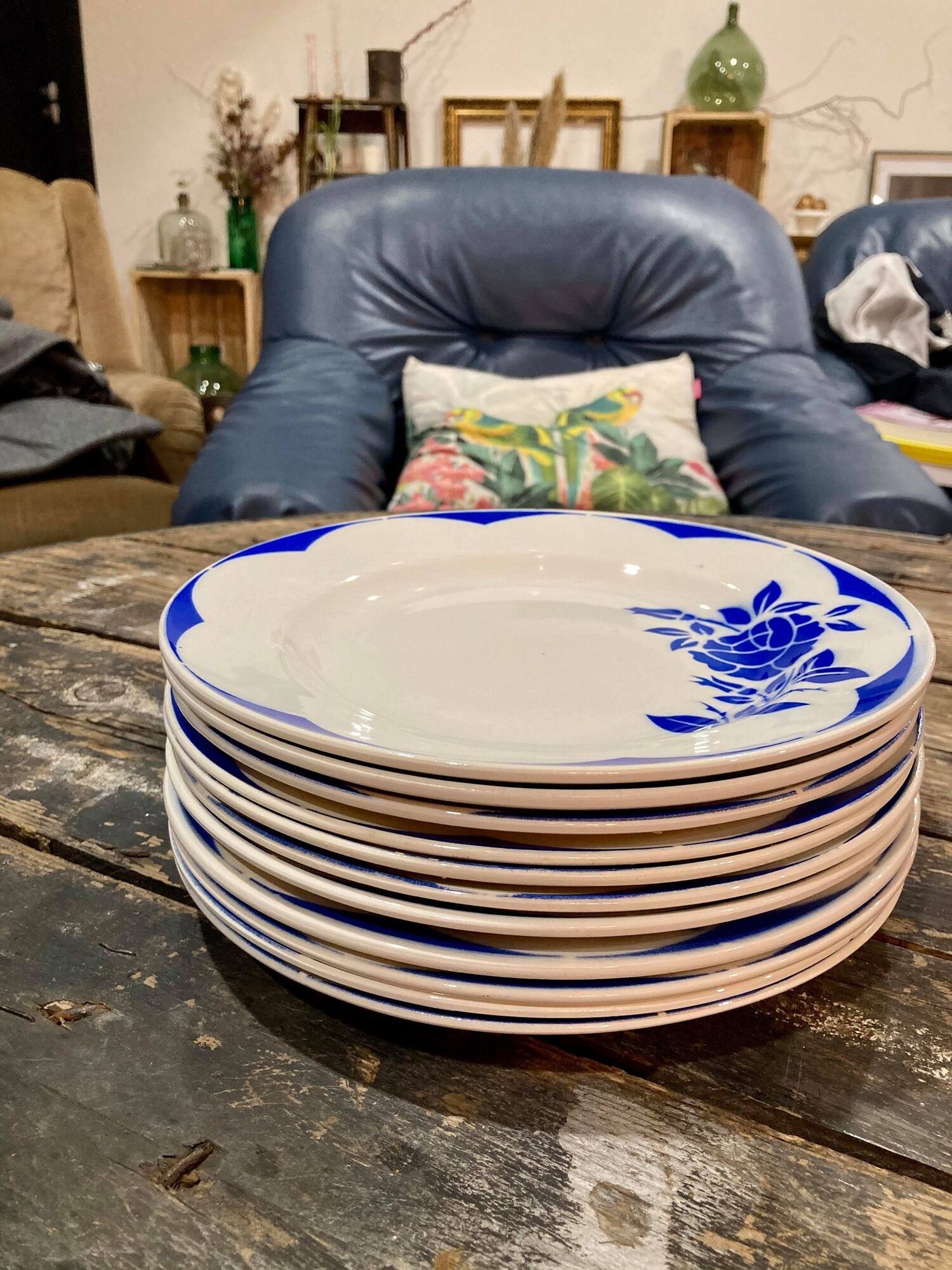 Lot of 11 plates Digoin Sarreguemines model Corsica blue