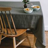 Anthracite gray washed linen tablecloth