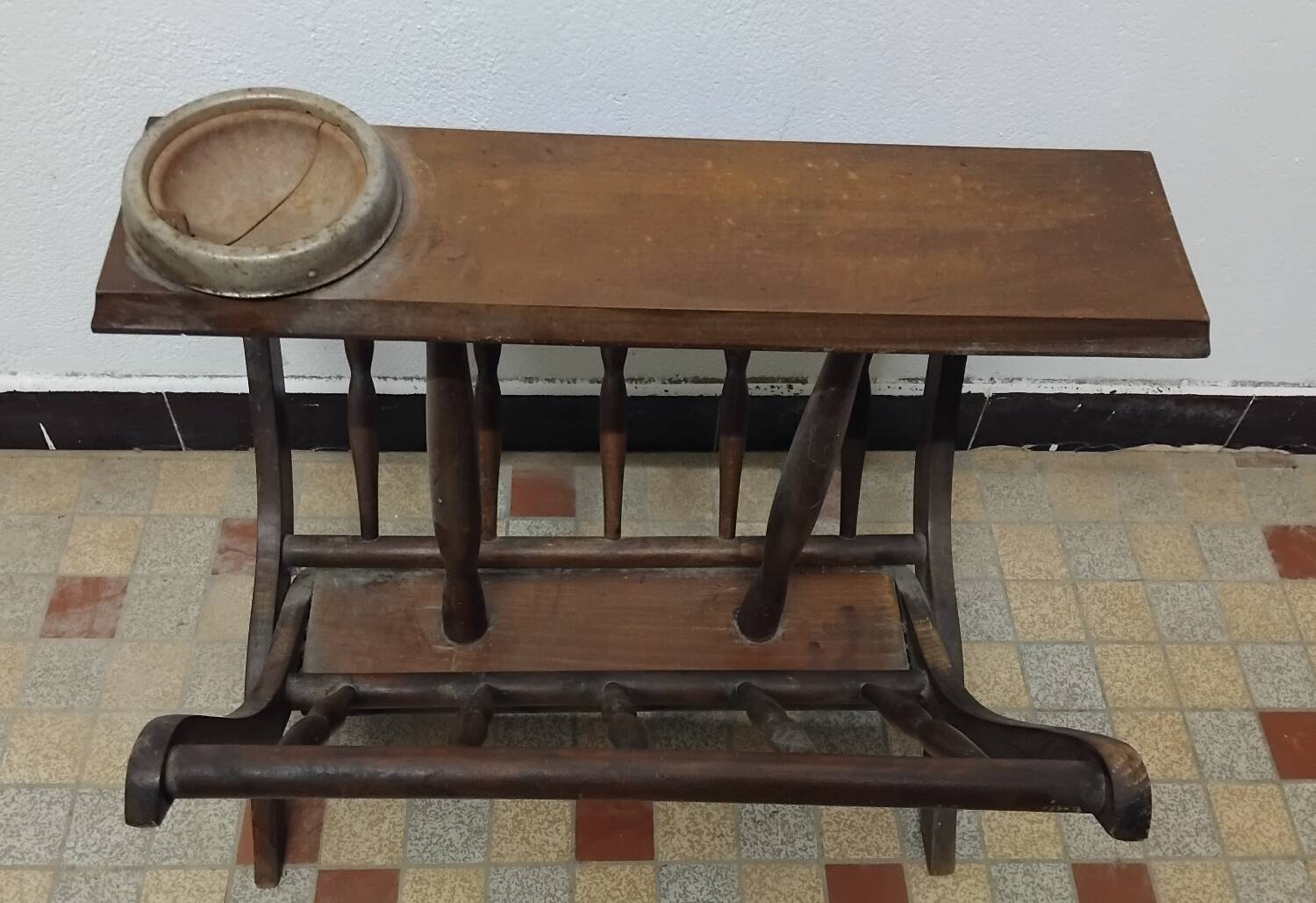 Old vintage wooden magazine rack