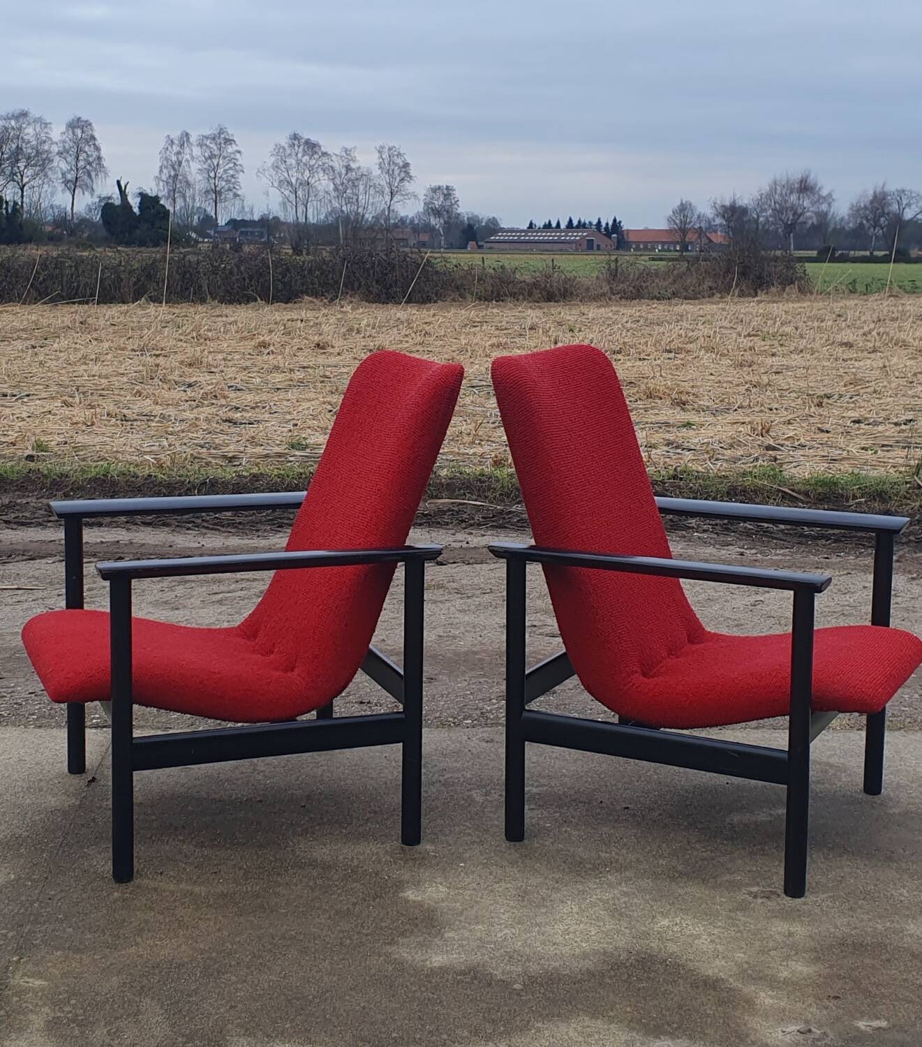 Set 2 vintage Dutch design Impala chair red black Fristho Cor Bontebal