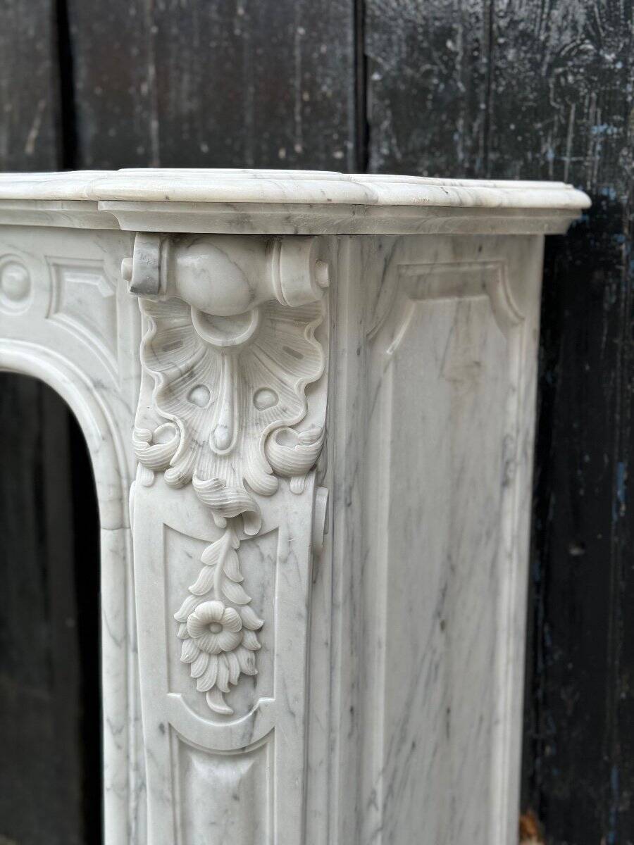 Louis XV Style Fireplace In Carrara Marble, Circa 1880