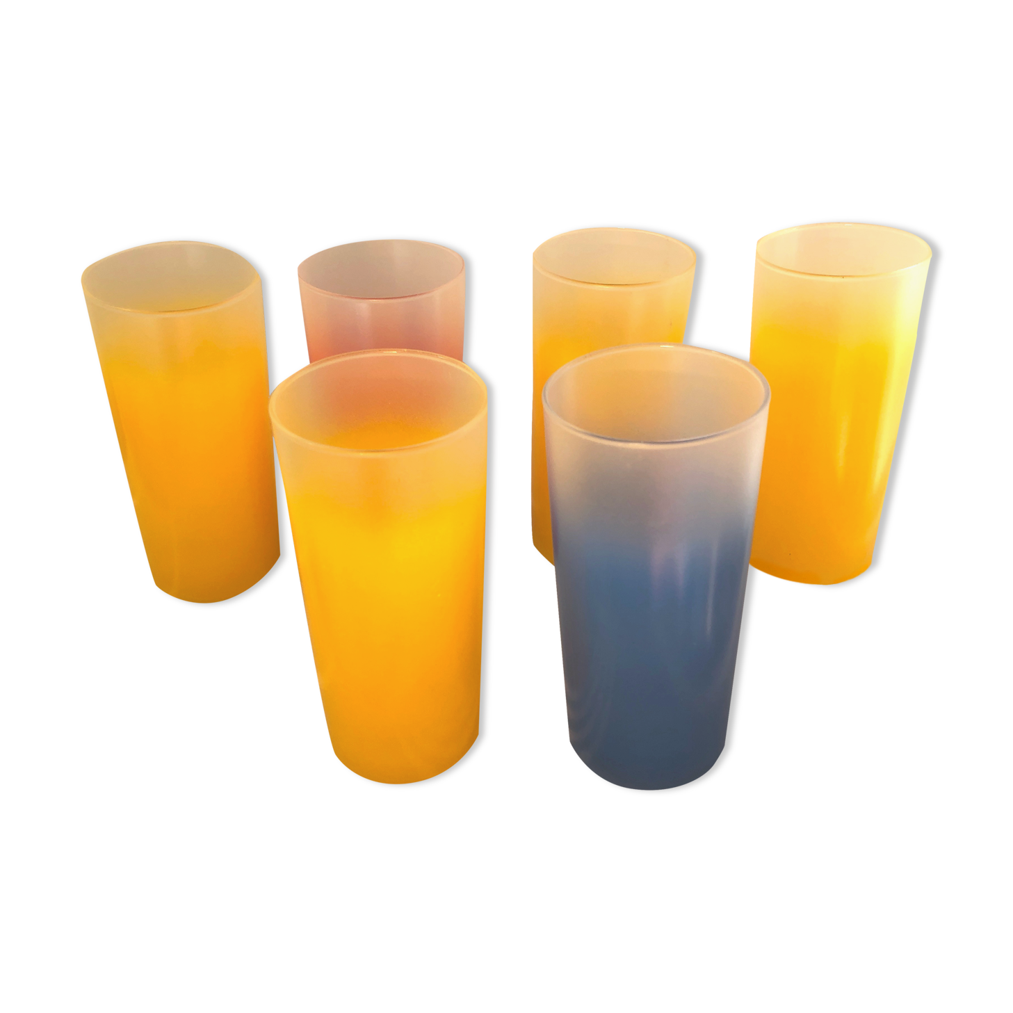 Yellow, red and frosted yellow orangeade glasses made of vintage glass