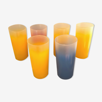 Yellow, red and frosted yellow orangeade glasses made of vintage glass