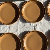 Set of 11 small dessert plates in brown-striped stoneware from Sarreguemines.