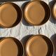 11 assiettes à dessert en grès liseré brun Sarreguemines