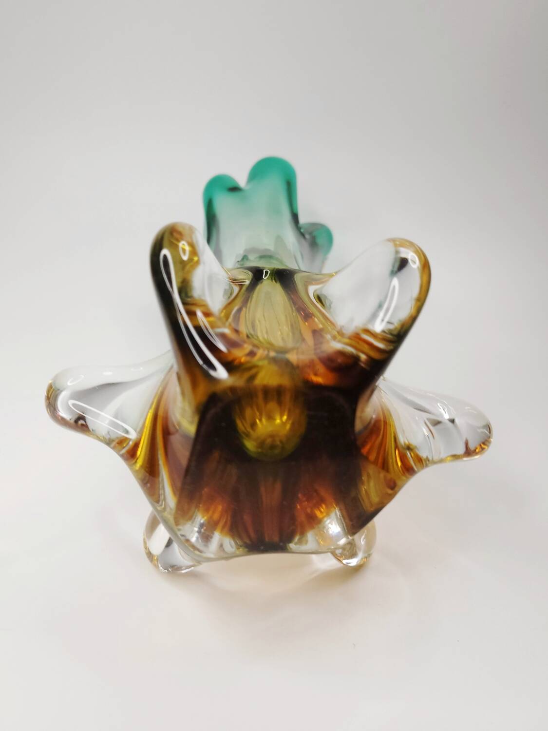 Artistic glass vase in green and amber shades – 1960s/70s