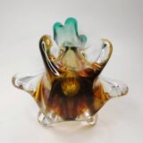 Artistic glass vase in green and amber shades – 1960s/70s