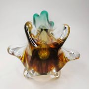 Artistic glass vase in green and amber shades – 1960s/70s