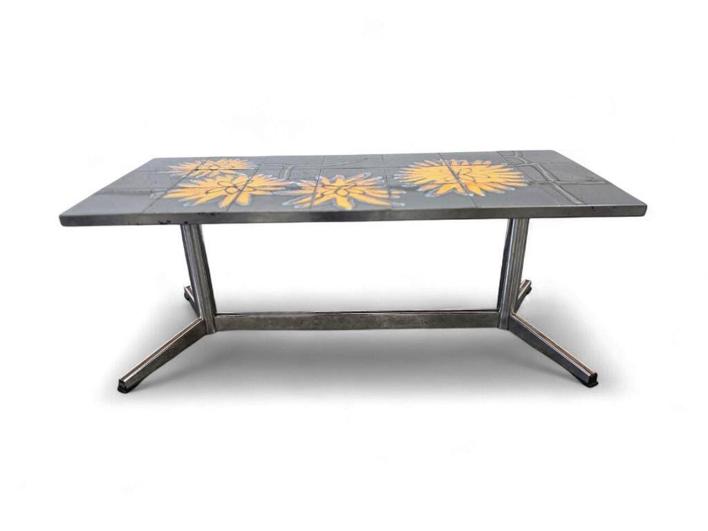Vintage ceramic coffee table with chrome frame