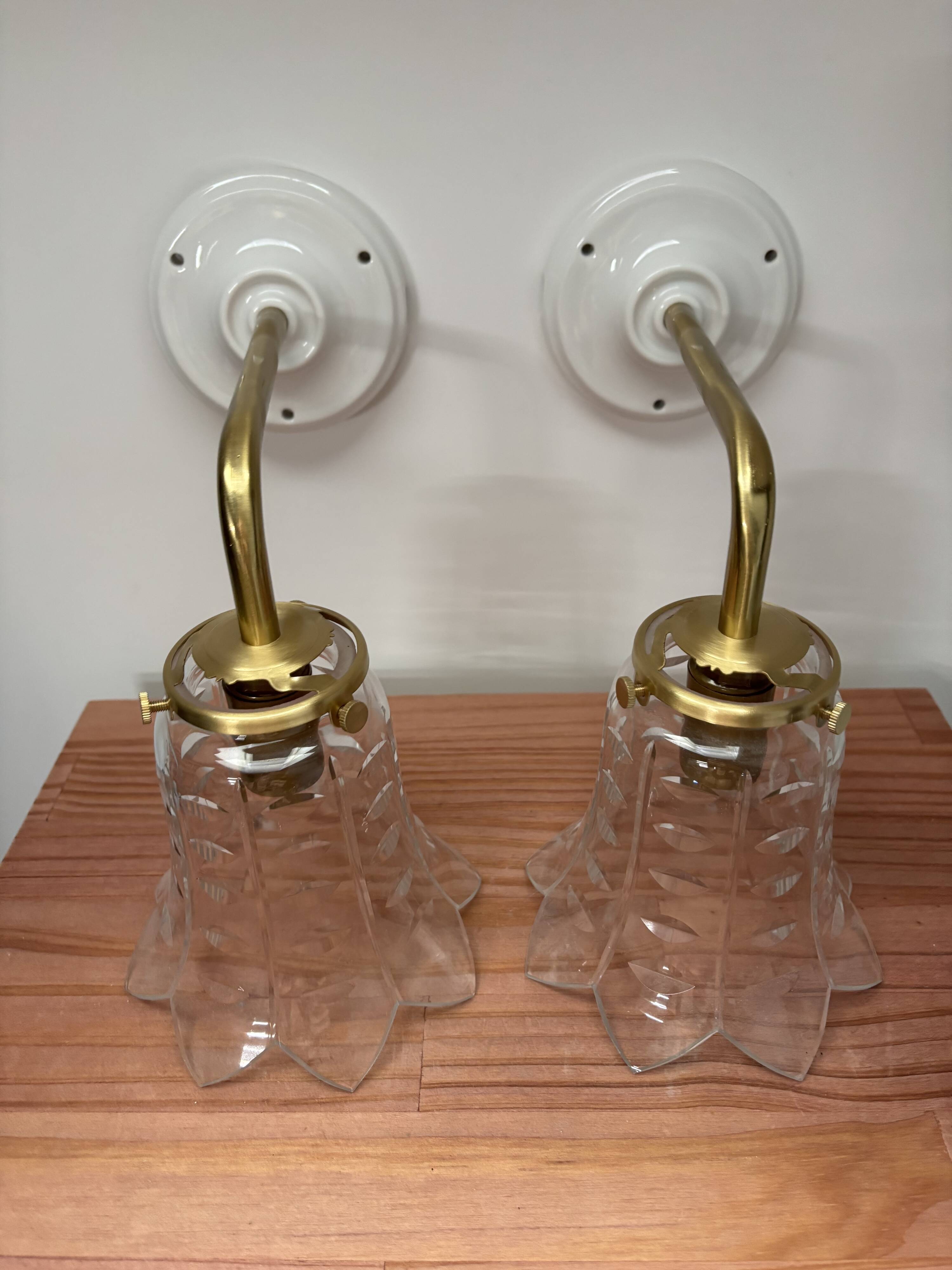 Pair of ceramic and glass wall sconces