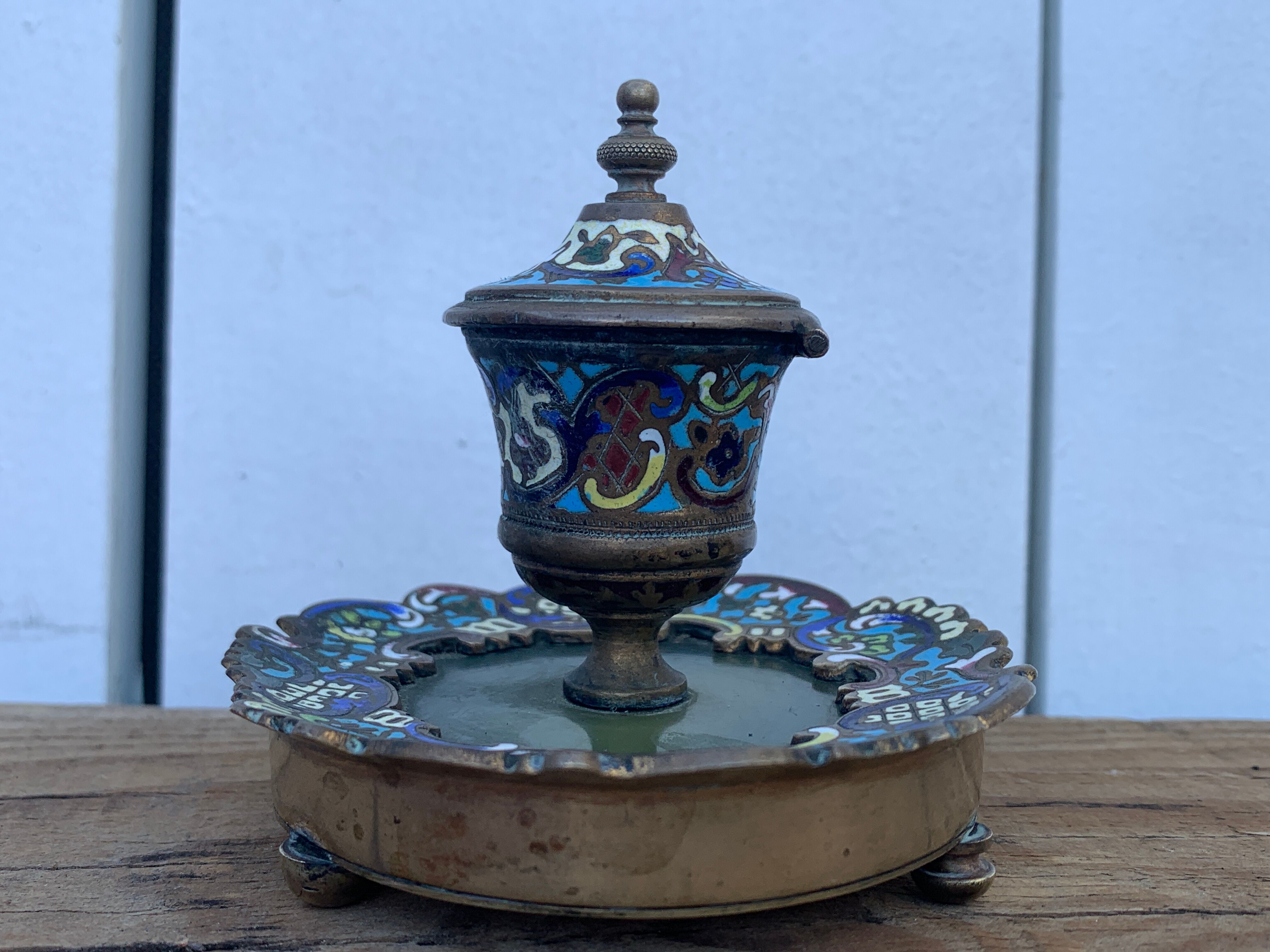 Bronze inkwell, cloisonné enamels, Napoleon III era