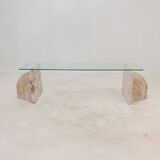 Italian marble coffee or side table with glass, 1970s