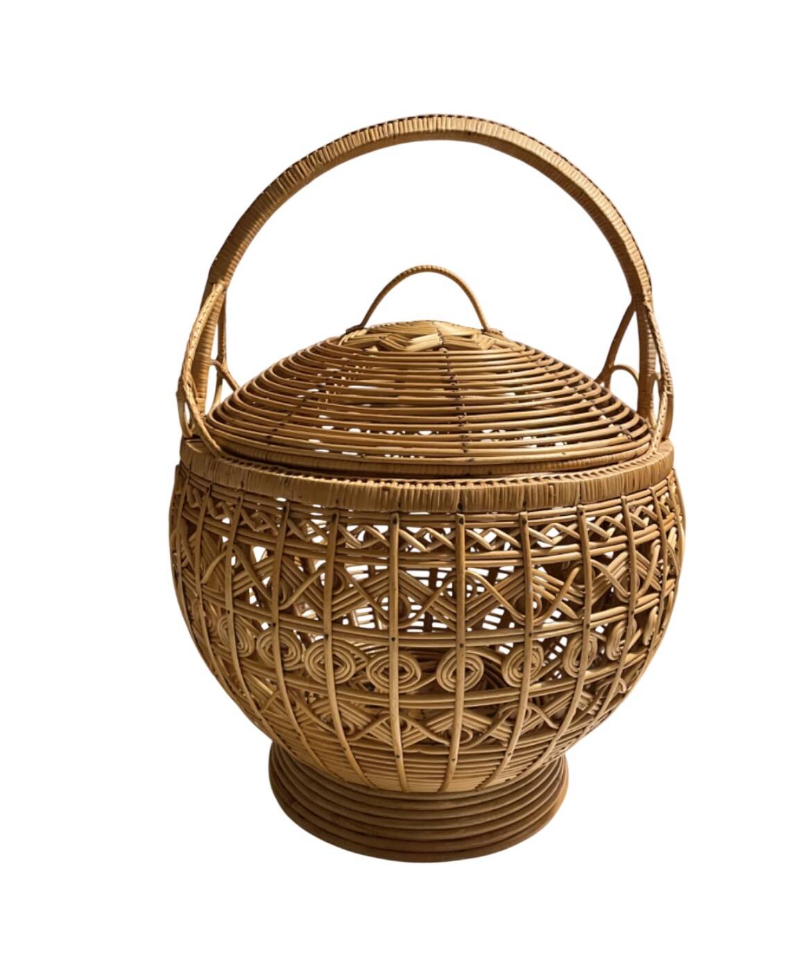 Large vintage woven rattan basket