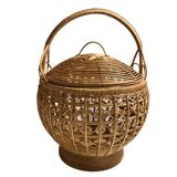 Large vintage woven rattan basket