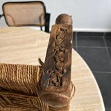 Stool in carved wood and rope from the 70s