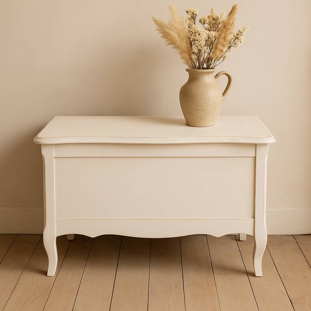 Vintage white wooden toy chest, children's storage or decorative bench